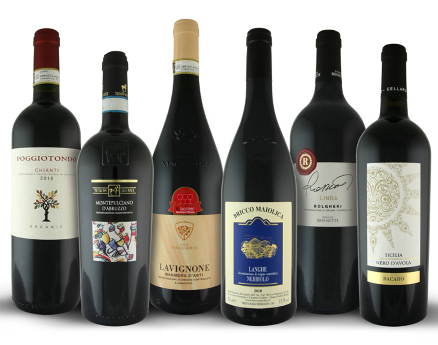 Collection of various Italian wine bottles