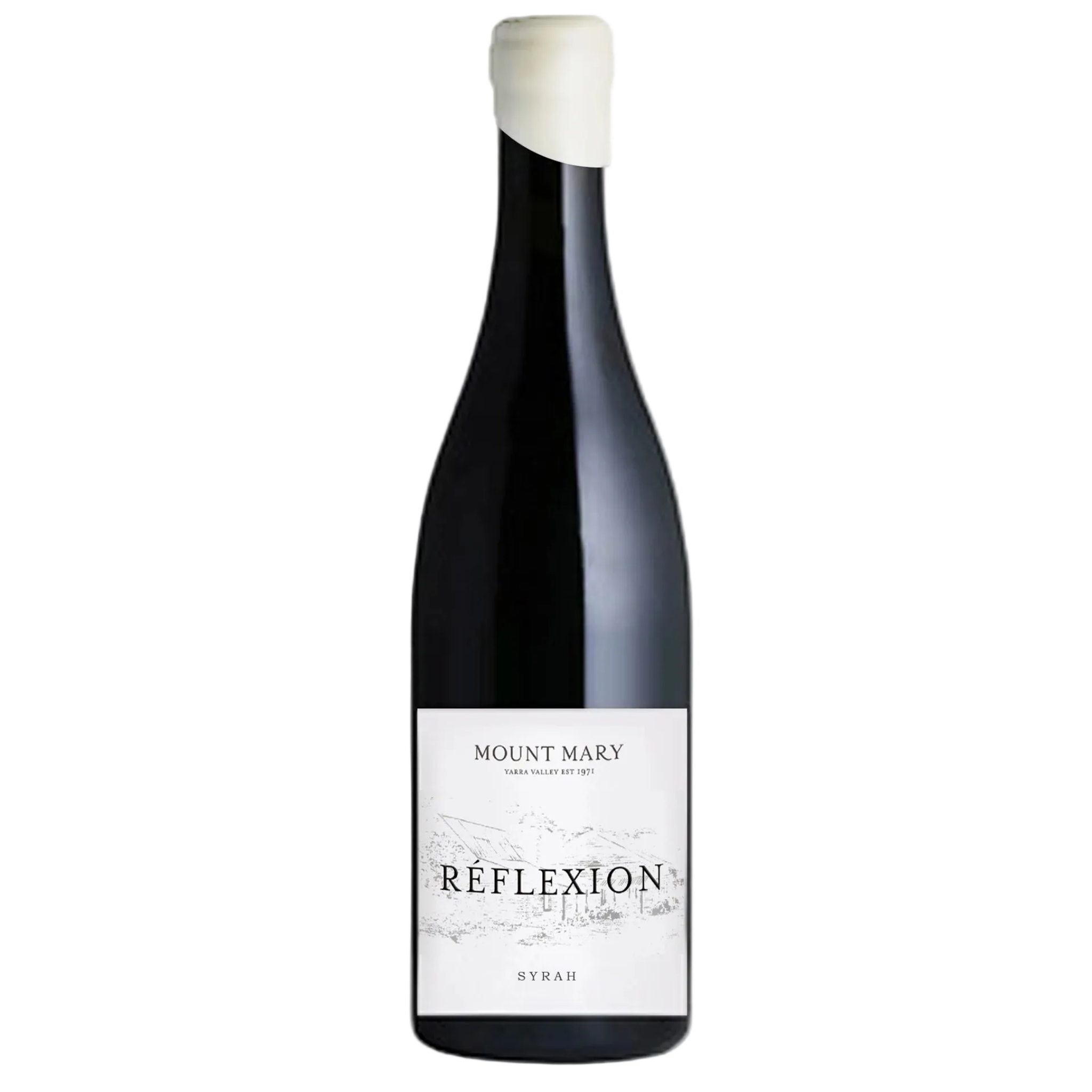 Wine bottle labeled 'Mount Mary Reflexion Syrah' on a white background