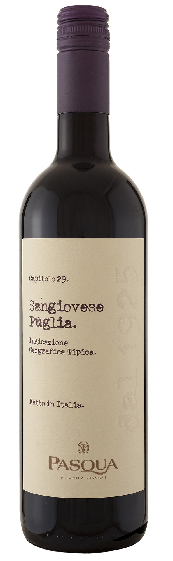 Pasqua Sangiovese Puglia IGT red wine, showcasing Italian origin