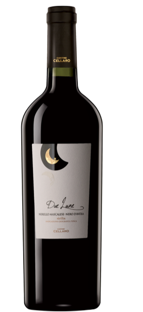 Cellaro Due Lune Nerello Mascalese-Nero d'Avola, a Sicilian red wine blend with a prominent crescent moon label.