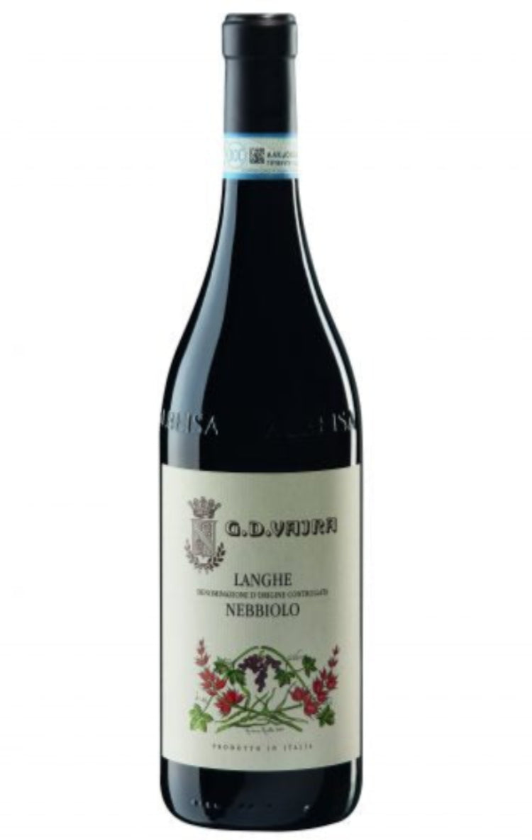 G.D. Vajra Langhe Nebbiolo, a bright ruby-red Italian Nebbiolo wine from Piedmont