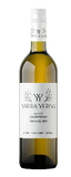 White wine bottle with a label on a white background