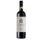Wine bottle with a colorful label on a black background