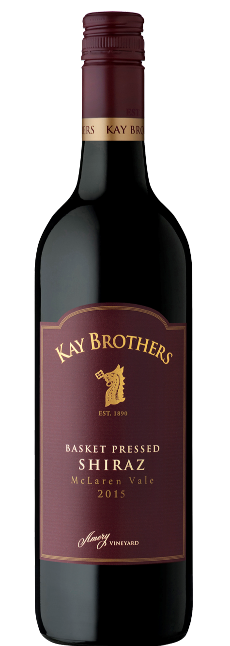 Kay Brothers Basket Pressed Shiraz 2015 red wine bottle from McLaren Vale, Australia