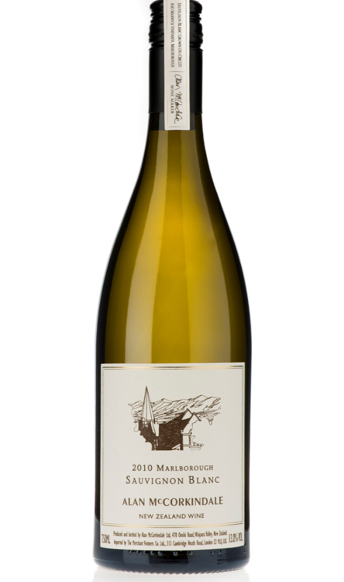 Bottle of 2010 Alan McCorkindale Marlborough Sauvignon Blanc, a New Zealand white wine