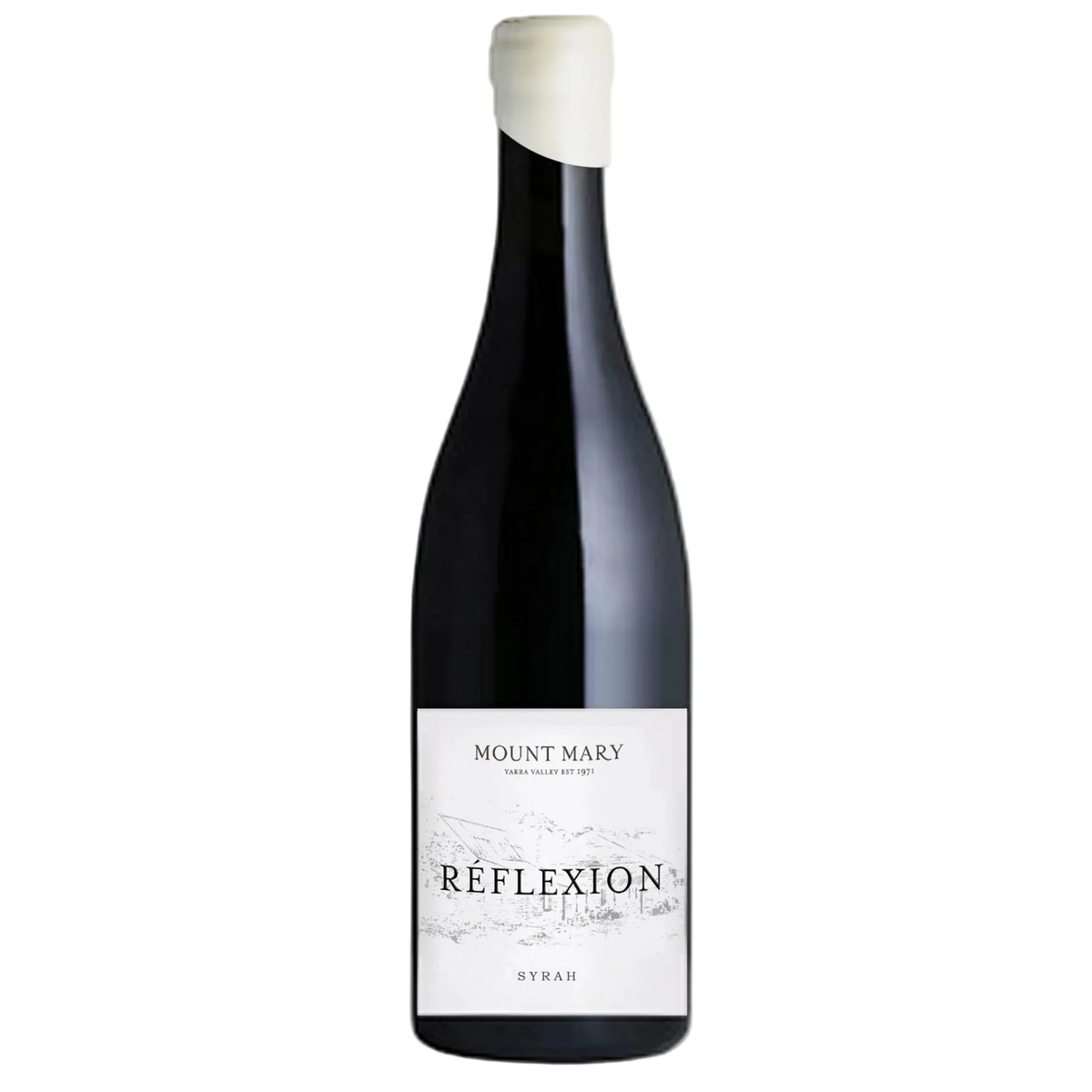 Wine bottle labeled 'Mount Mary Reflexion Syrah' on a white background