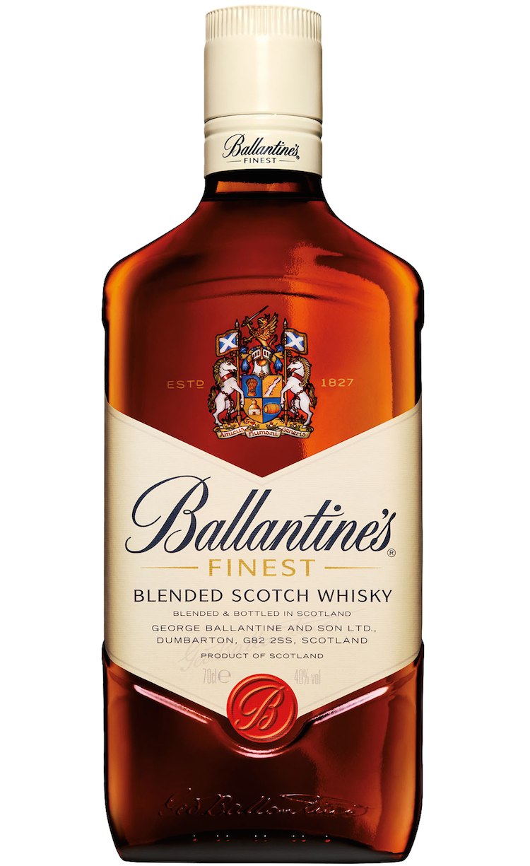 A bottle of Ballantines Finest blended Scotch whisky