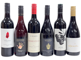 Six bottles of wine from different brands on a white background