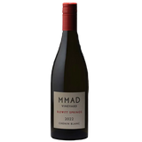 Wine bottle with red cap and visible label on a white background