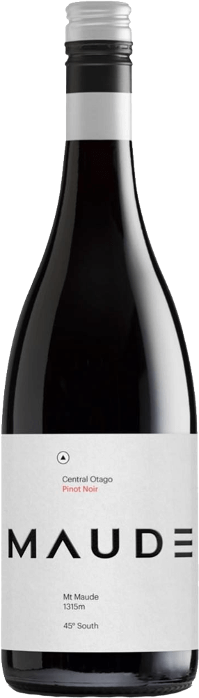 Maude Pinot Noir, a smooth red wine with rich berry flavors and elegant tannins.