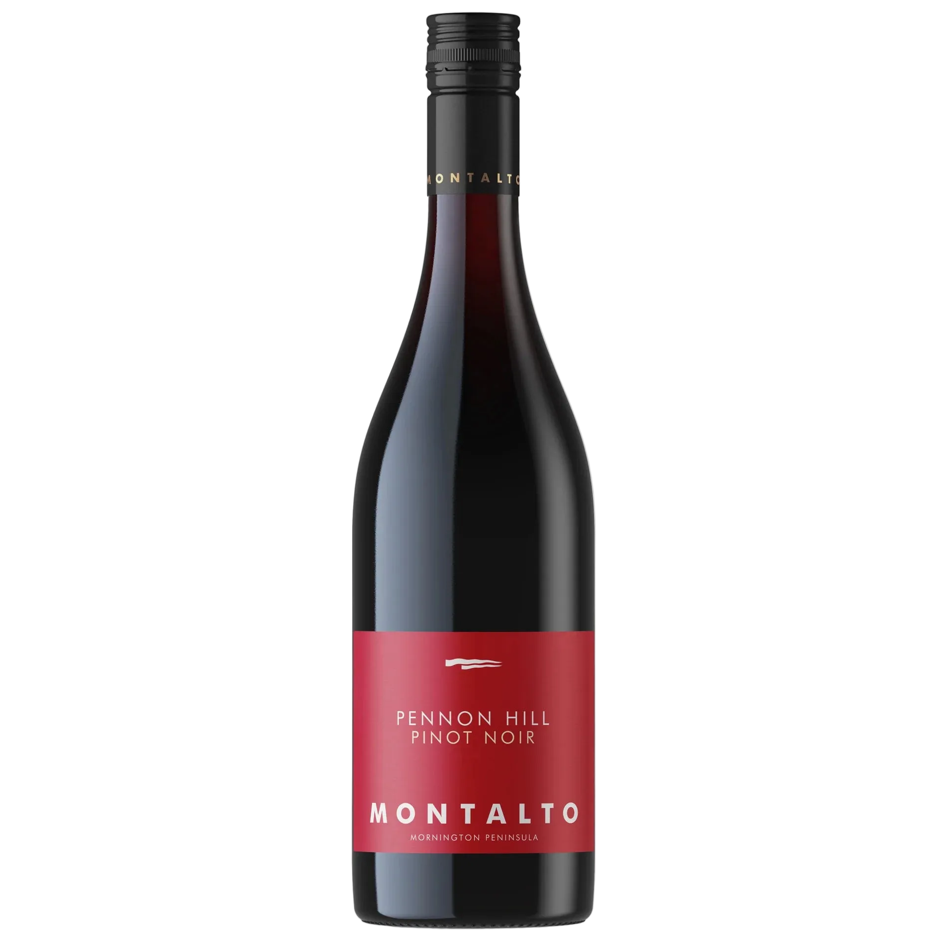 Wine bottle with red label on a white background