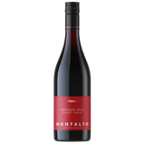Wine bottle with red label on a white background