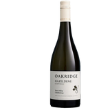 Wine bottle labeled 'Oakridge Hazeldene' on a dark surface with a gray textured background