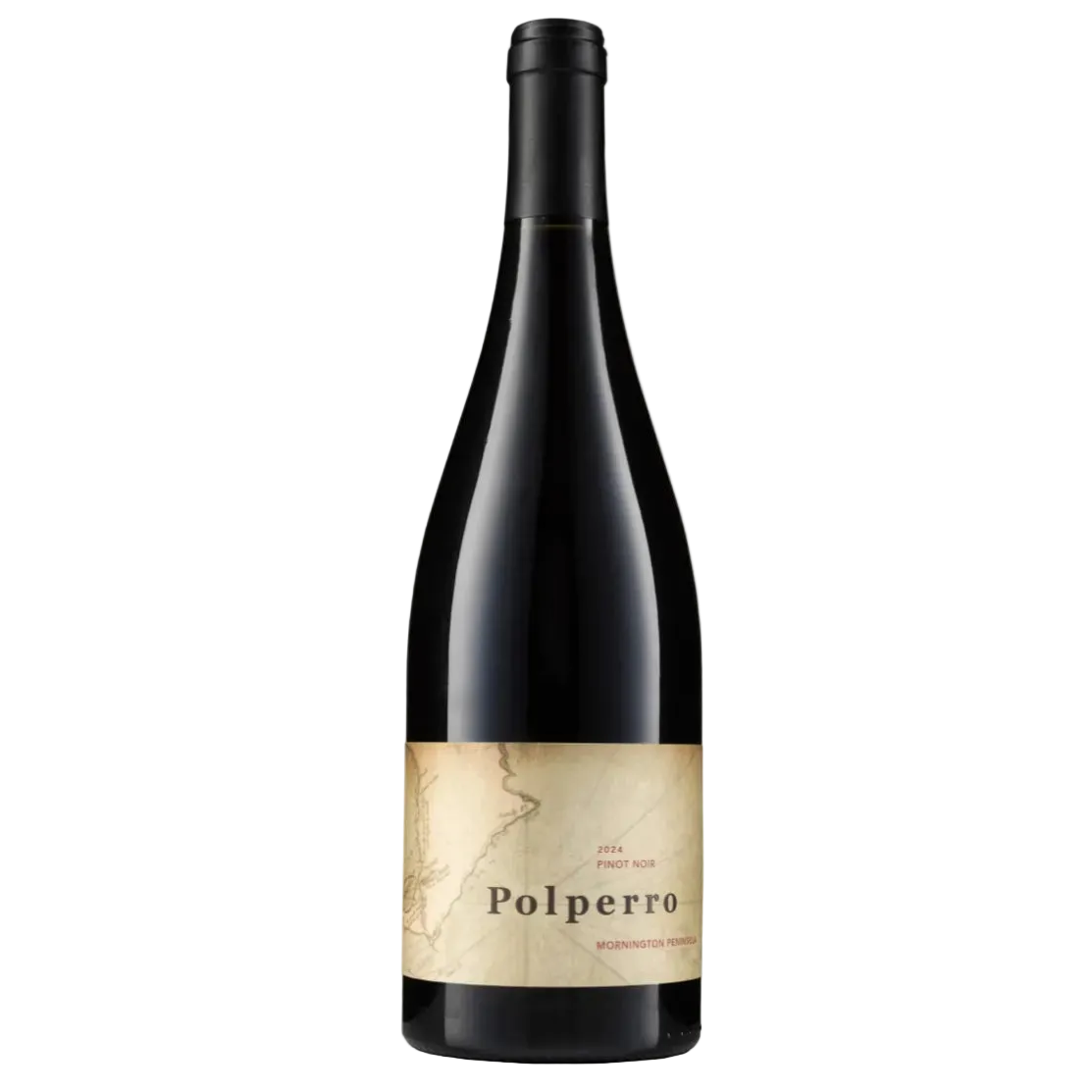 Wine bottle with 'Polperro' label on a white background