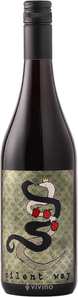 Wine bottle with a decorative label featuring a snake and cherries on a green background.