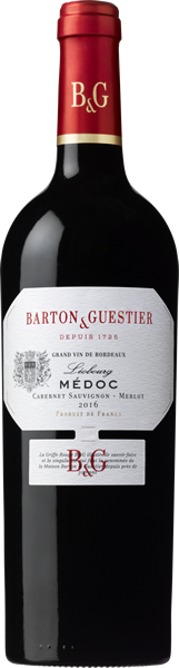 Barton & Guestier Médoc 2016 red wine, a blend of Cabernet Sauvignon and Merlot from Bordeaux, France.