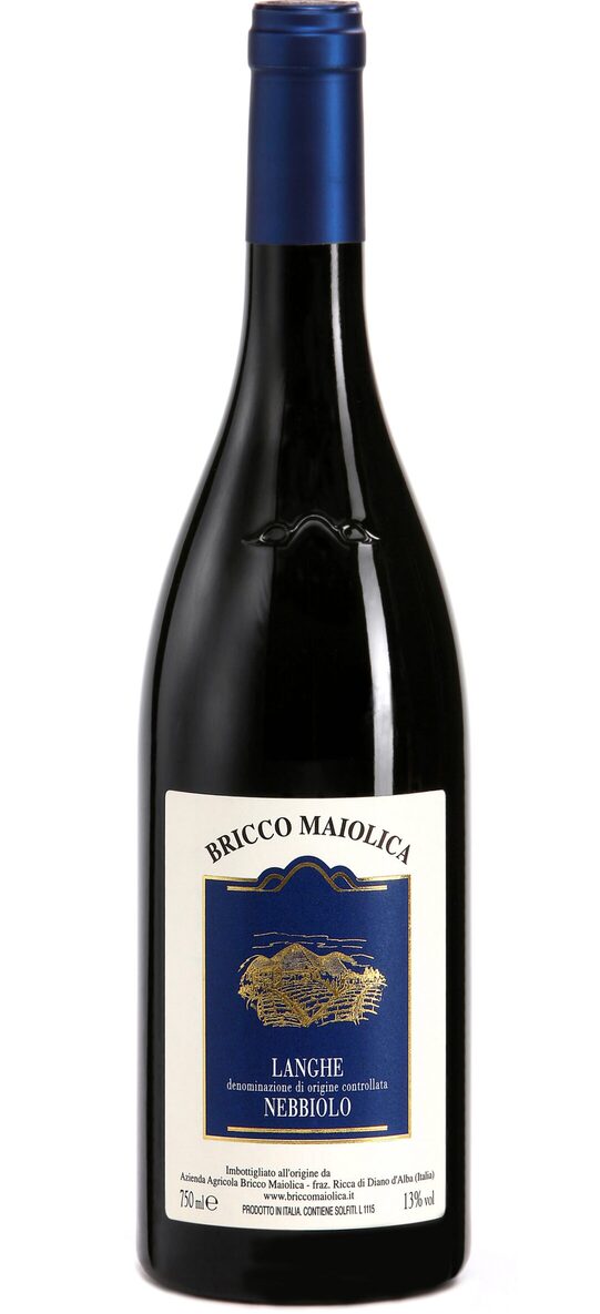 Bricco Maiolica Langhe Nebbiolo red wine bottle