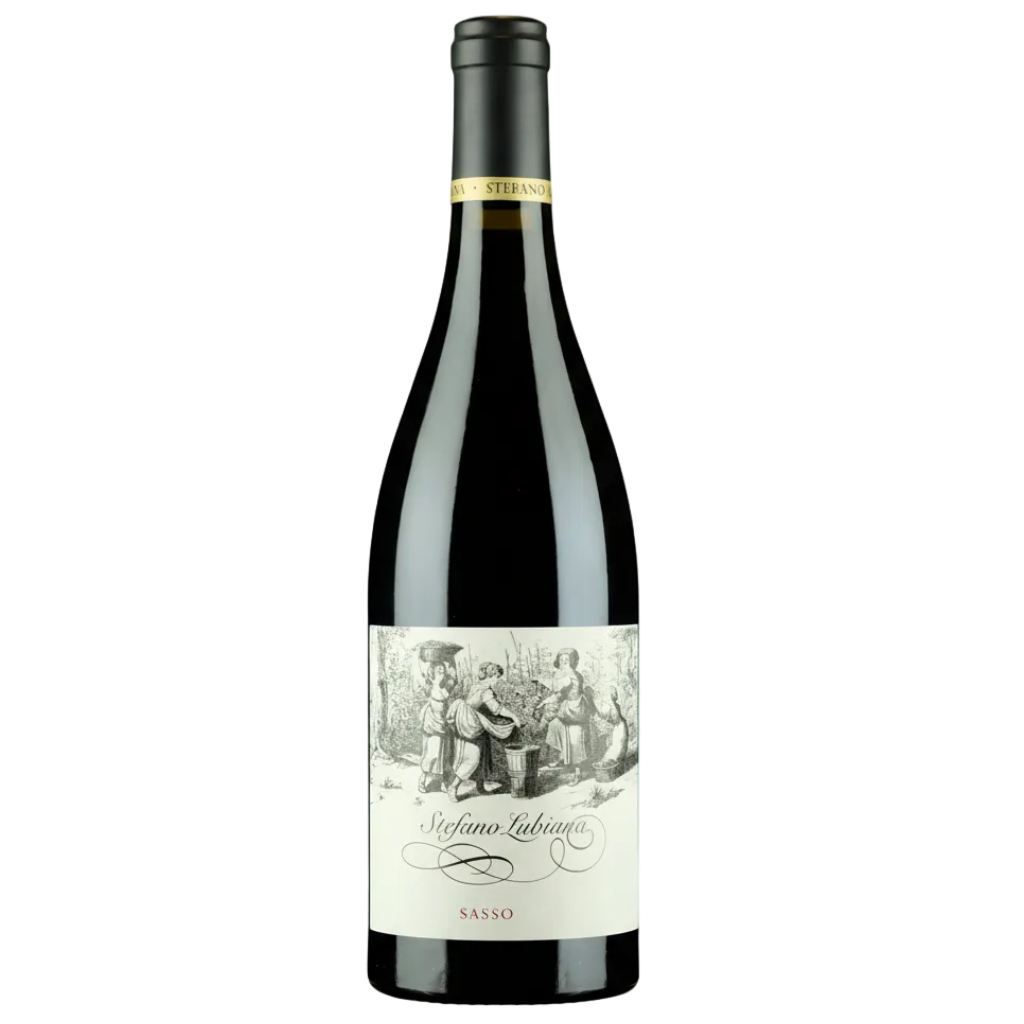 Wine bottle with label on a white background