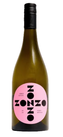 Wine bottle with a pink label featuring the brand 'Zonzo' on a white background