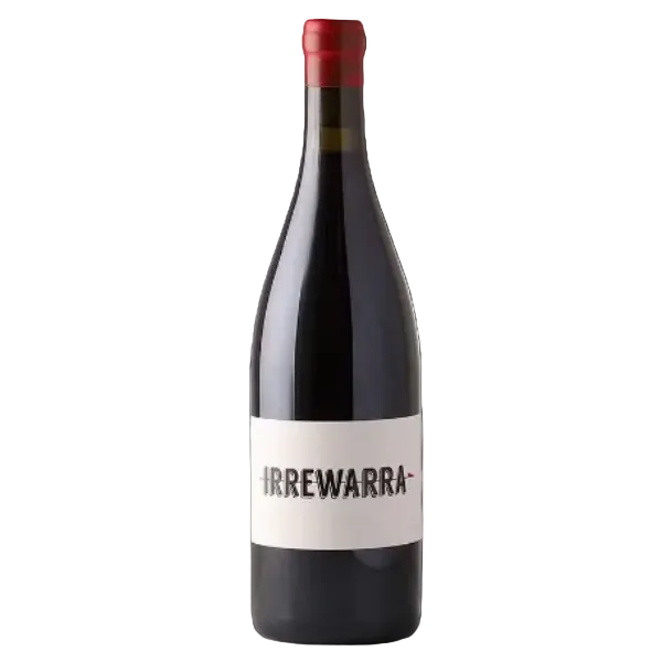 Wine bottle with a red cap and white label on a black background