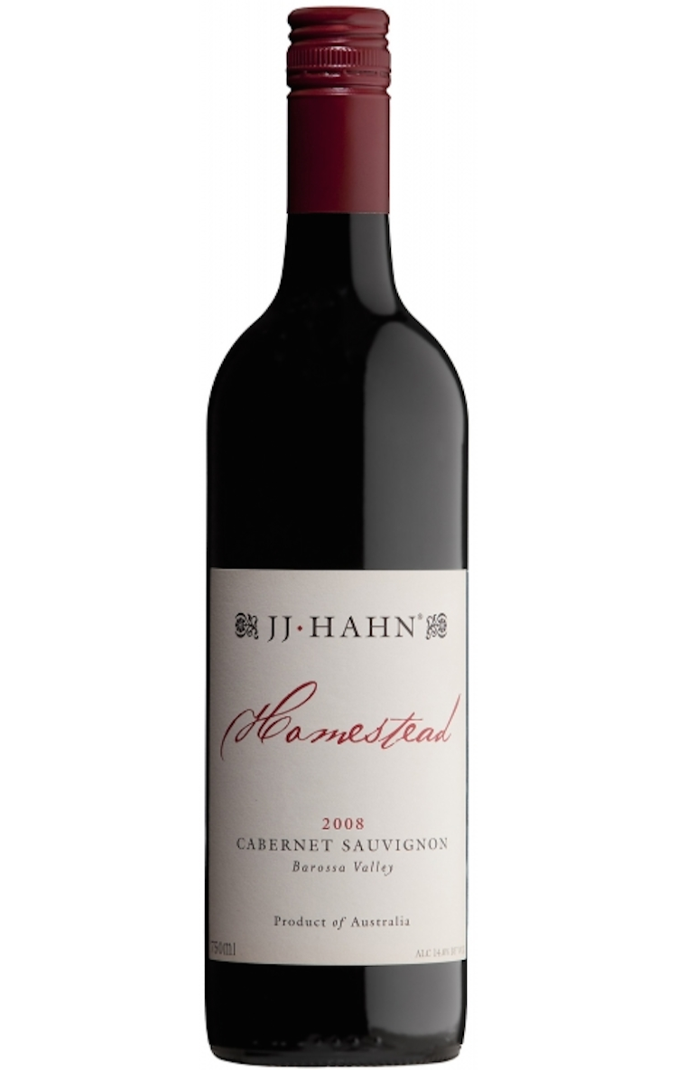 JJ Hahn Homestead 2008 Cabernet Sauvignon red wine bottle from Barossa Valley, Australia.