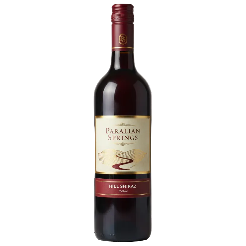 Wine bottle labeled 'Paralian Springs Hill Shiraz' on a white background