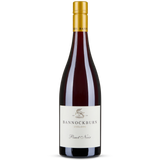 Bottle of Bannockburn Pinot Noir wine on a white background