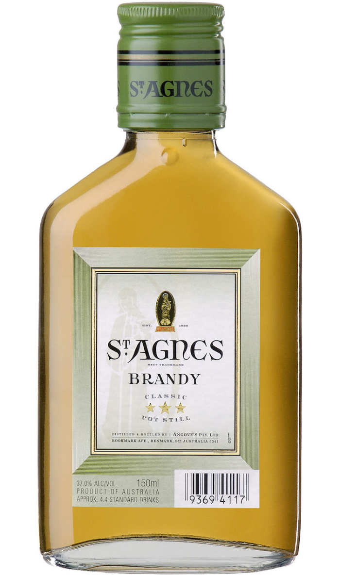 Bottle of St Agness Brandy 150 ML, smooth and flavorful, perfect for a small serving or personal use.
