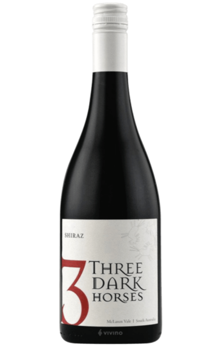 Three Dark Horses Shiraz wine bottle, McLaren Vale, Australia